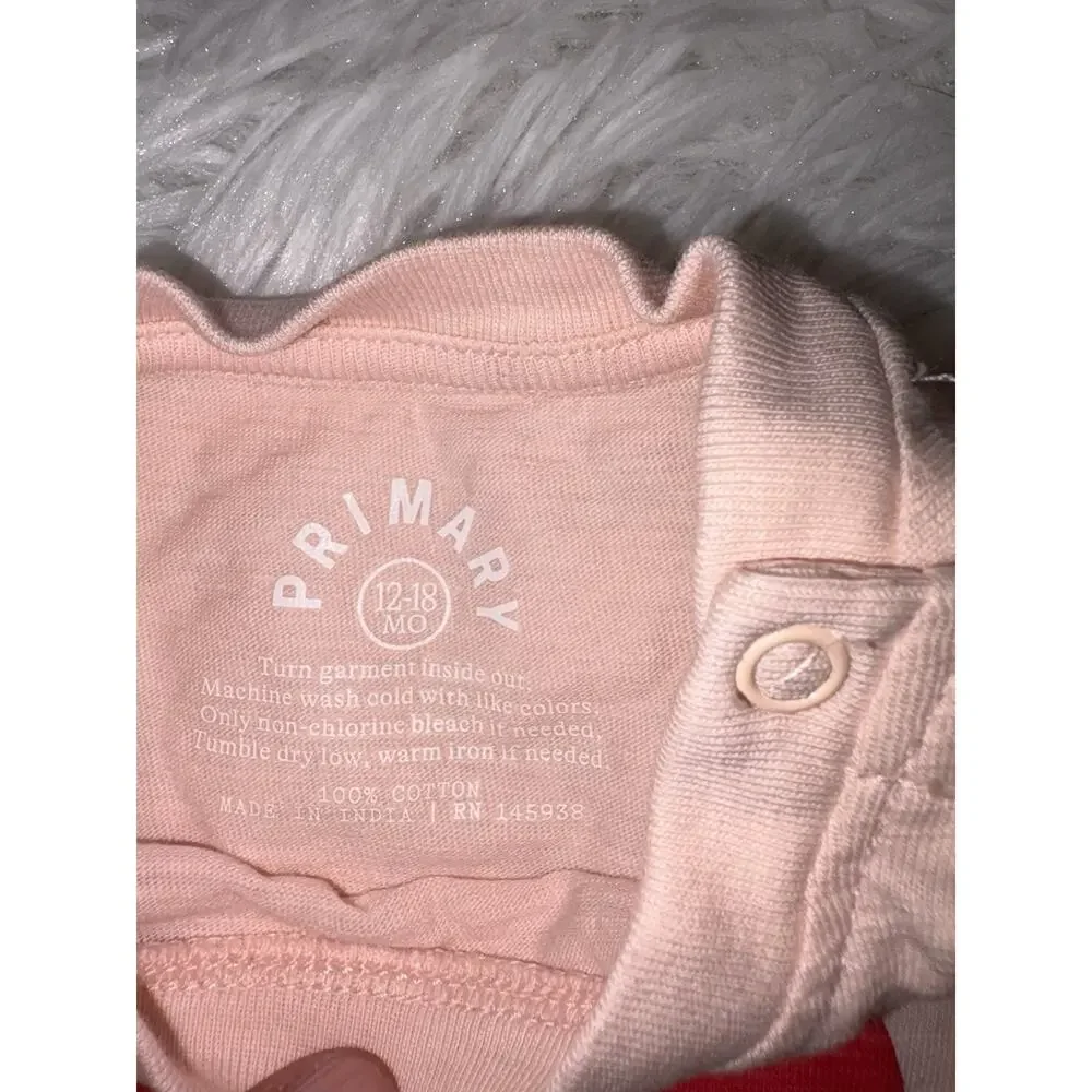 Primary Baby Sz. 12-18 Mo. Long Sleeved Pink Heart Snap Tee. Grt. Shape, Cute